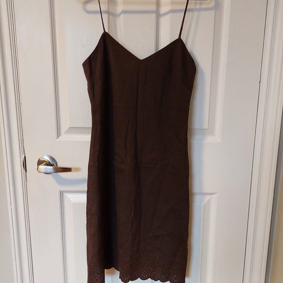 Theory Linen-Blend Brown Sleeveless Low Back Midi Sundress, Size 6 - Picture 1 of 9